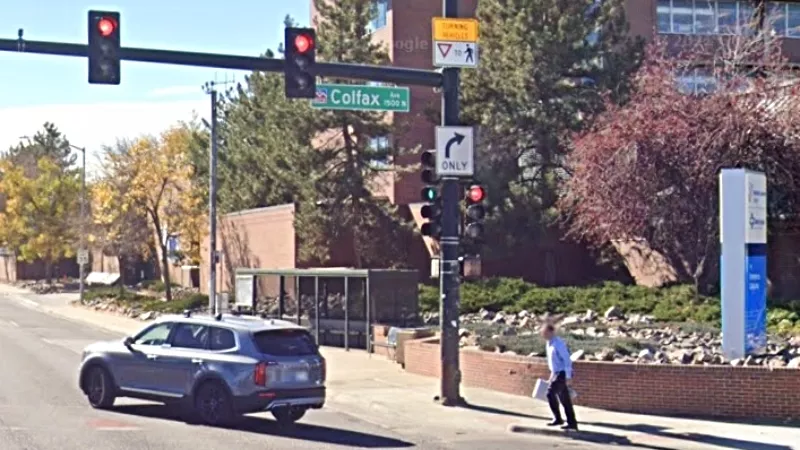 Image: The point where North Colorado Boulevard and East Colfax Avenue meet experienced more crashes in 2021 than any other surface-street intersection in Denver.