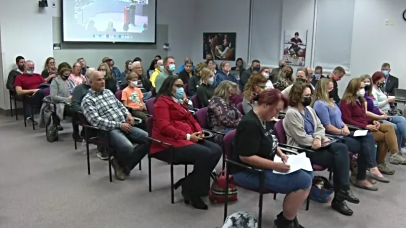 Image: Many of the parents at last night's Douglas County School Board meeting were upset about the mask ruling.
