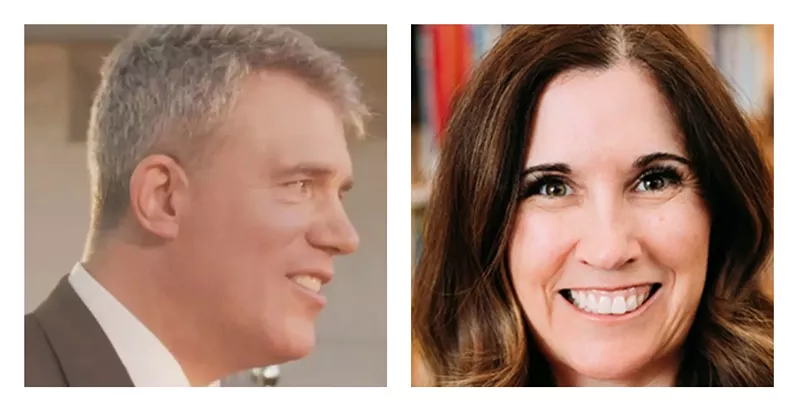 Image: Former Colorado Secretary of State Scott Gessler, whose law firm has just been hired to help defend the Douglas County school board, and Erin Kane, the sole finalist for the job of Dougco superintendent.