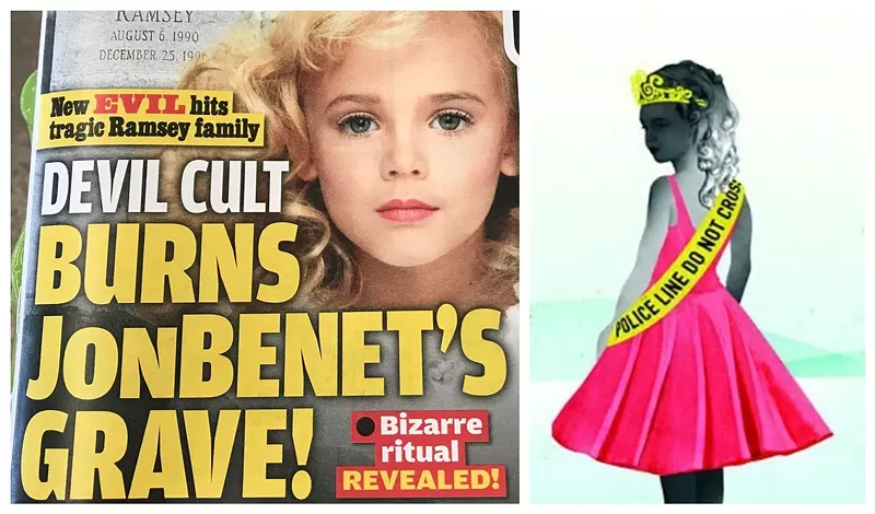 Image: A 2020 Globecover highlighting a story about JonBenét Ramsey and a photo illustration from our 2014 feature subtitled "How the Investigation Got Derailed — and Why It Still Matters."