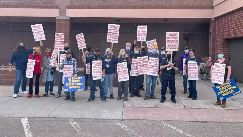 Image: The size of the Local 7 picket line in this January 17 photo is larger than allowable under the temporary restraining order.