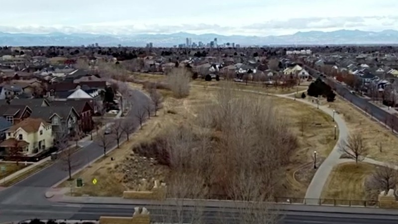 An aerial view of Denver's Central Park neighborhood.