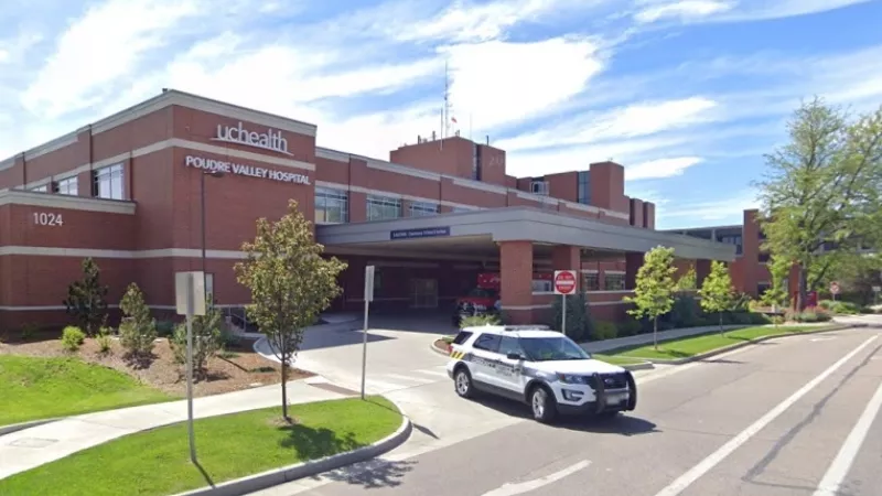 Image: Outside UCHealth Poudre Valley Hospital in Fort Collins, one of Larimer County's largest medical facilities.