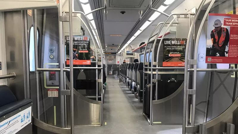 Image: A nearly deserted car on the University of Colorado A Line from Denver International Airport earlier this month.