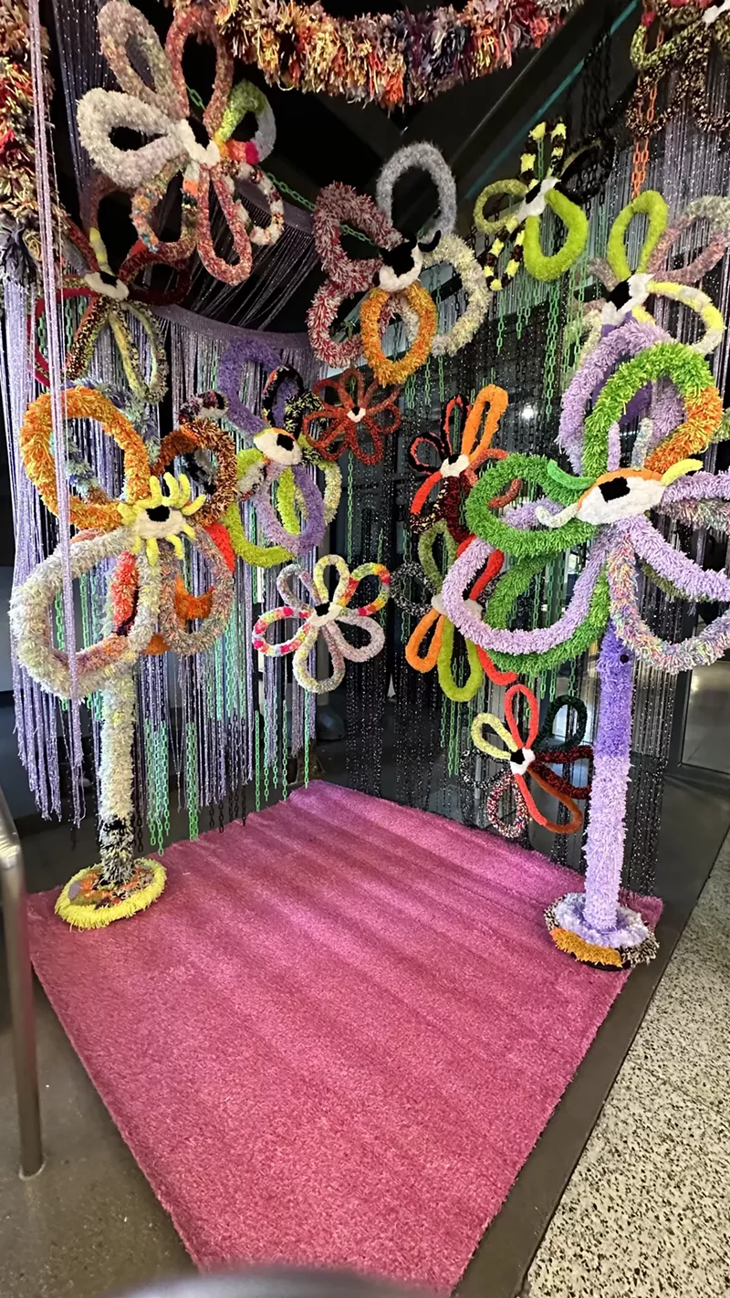 Image: Colorful yarn flower sculptures