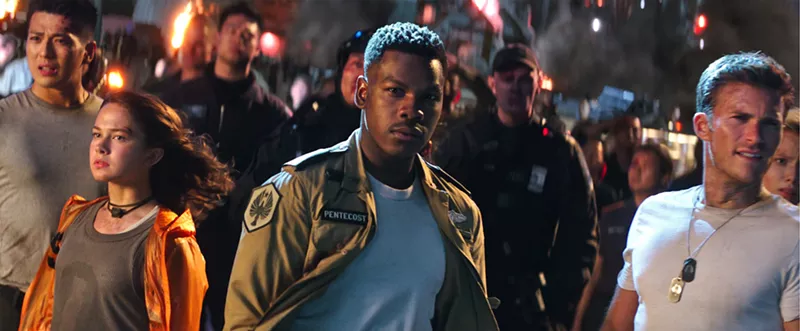 Image: The cast of Pacific Rim Uprising includes (from left): Cailee Spaeny as Amara, John Boyega as Jake and Scott Eastwood as Nate.