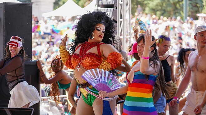 drag queen dancing at denver pridefest