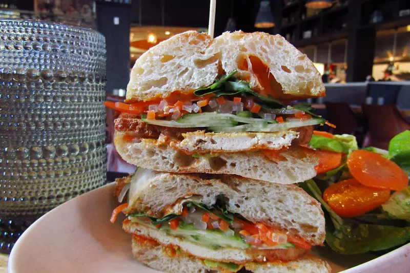 Image: Housemade tofu makes this banh mi unique.