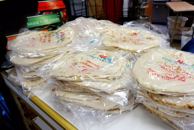 Image: Stacks of fresh flatbread await Zamzam's customers.